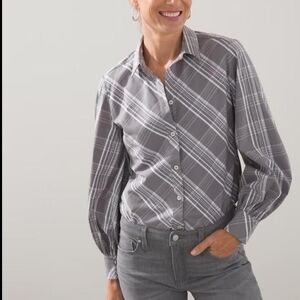 Chico's Women's Gray Striped Button-Up Shirt Size 8